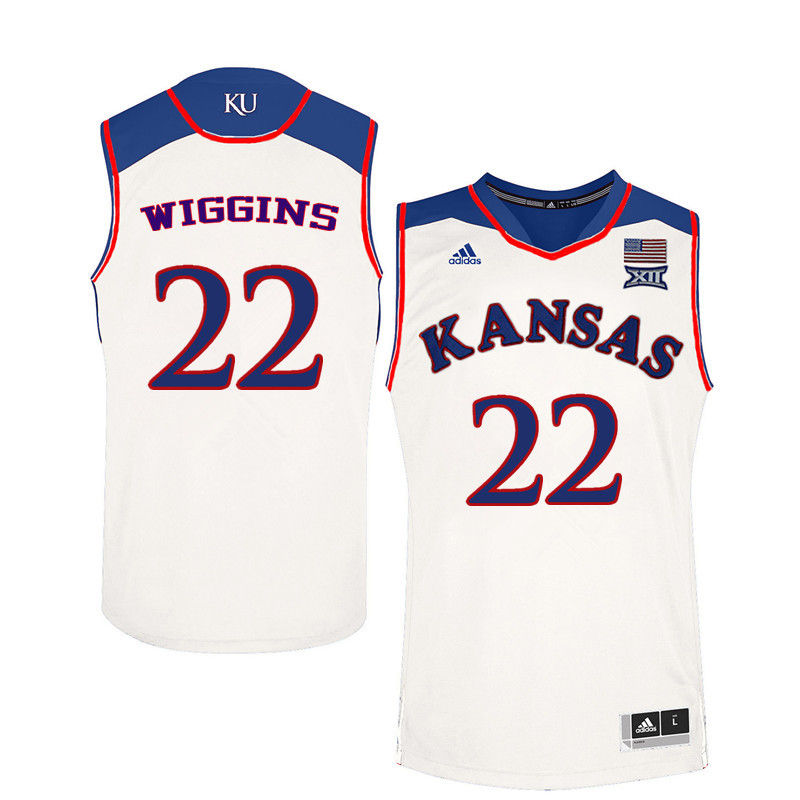 Men Kansas Jayhawks #22 Andrew Wiggins College Basketball Jerseys-White